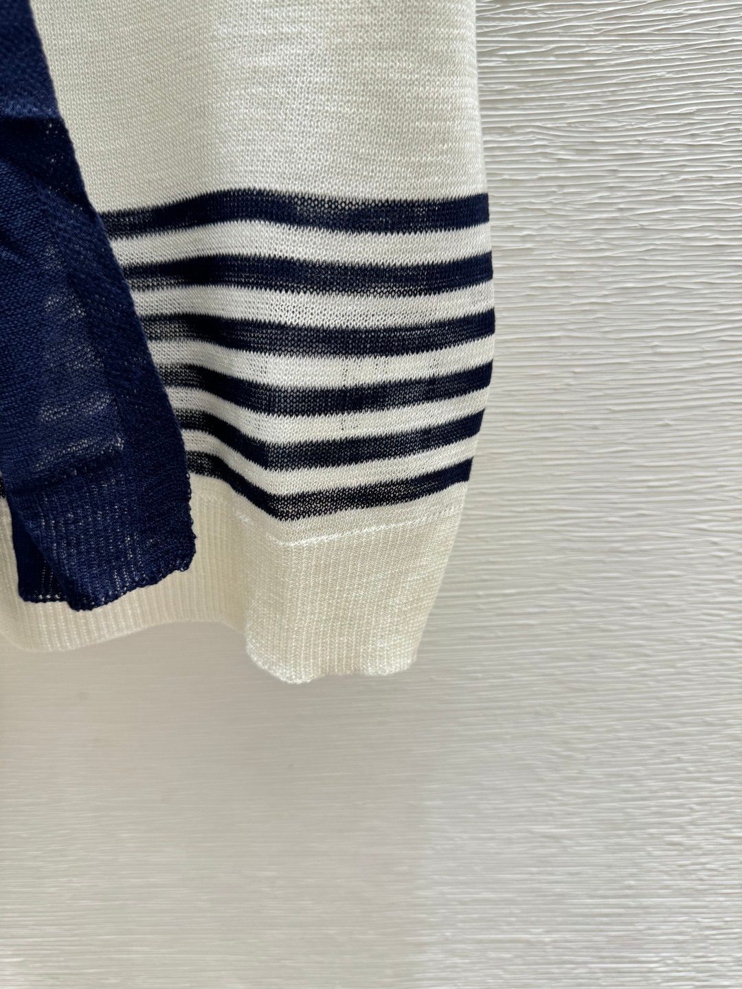 Navy and Cream Striped Crewneck Sweater