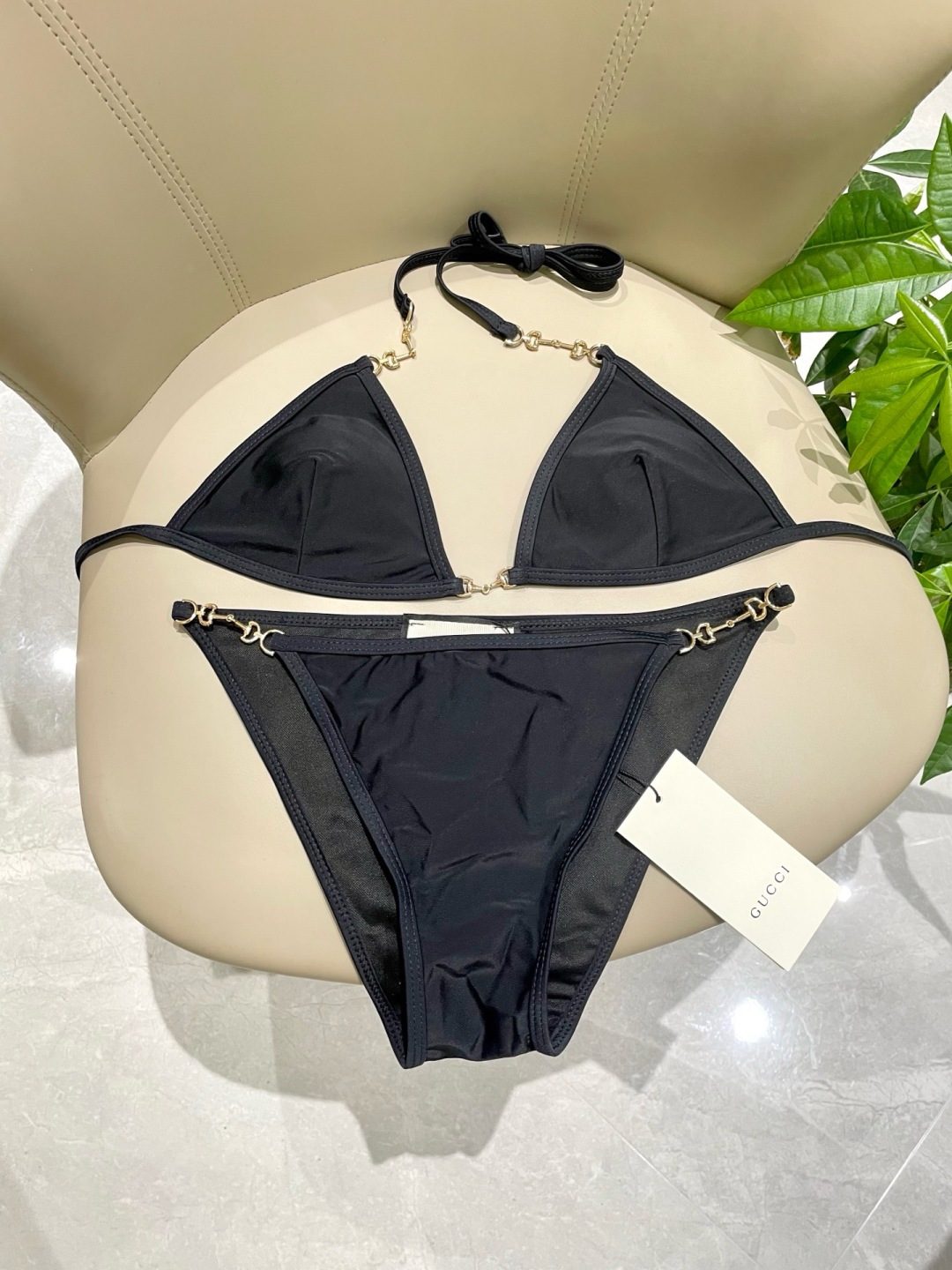 Gucci Black Triangle Bikini Set