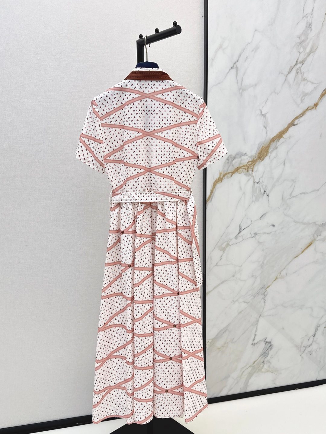 Star Print Short Sleeve Dress with Lace Trim