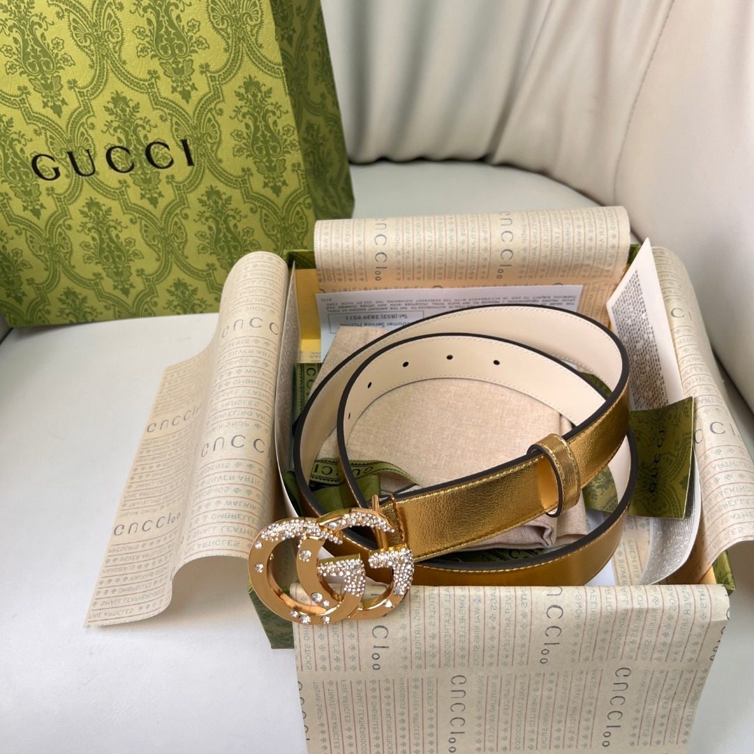 Gucci GG Marmont Crystal Leather Belt