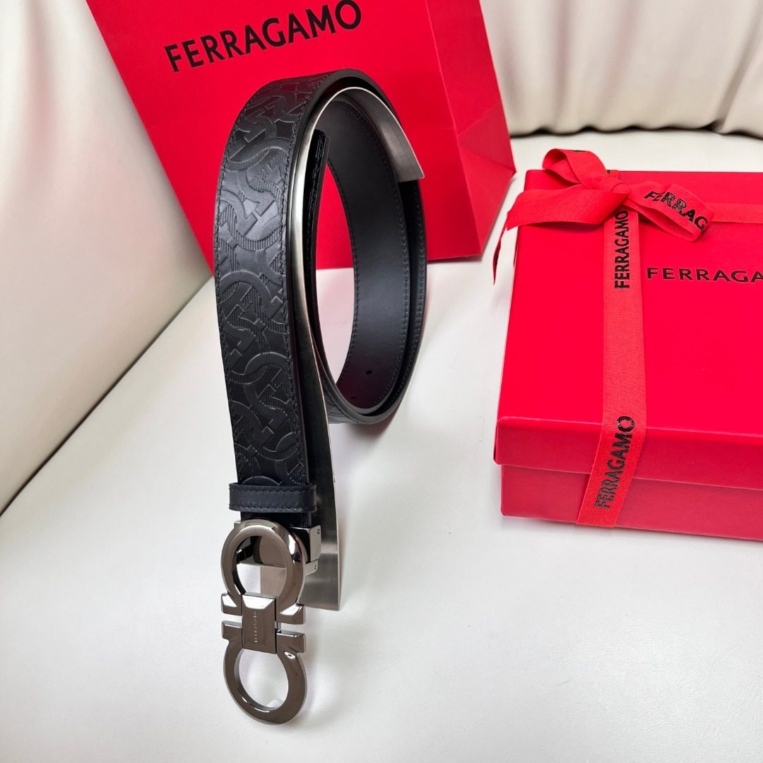 Ferragamo Gancini Leather Belt Black