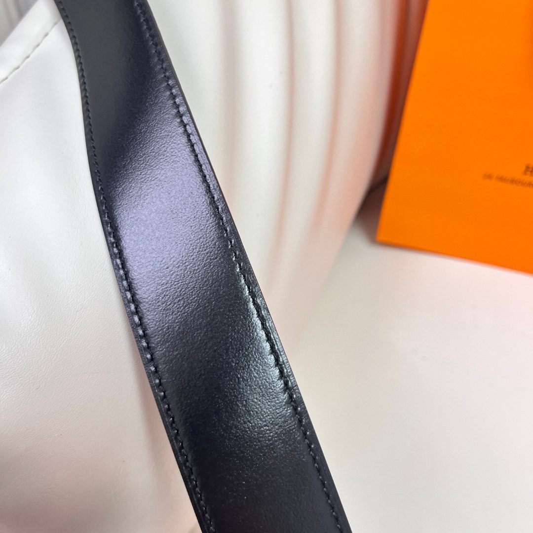 Hermès H Buckle Leather Belt Black