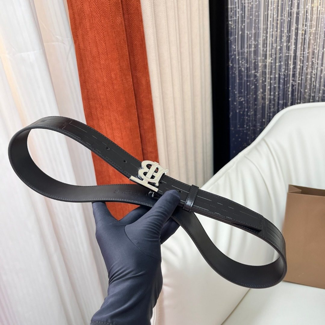 Burberry Monogram Leather Belt Black