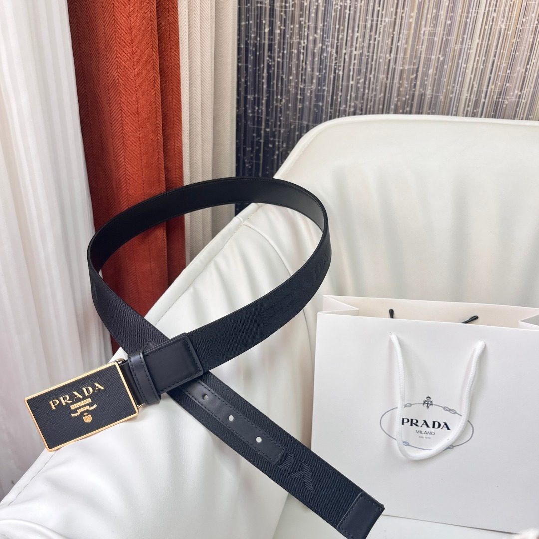 Prada Saffiano Leather Belt Black