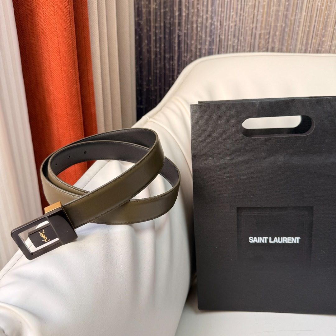 Saint Laurent YSL Reversible Leather Belt