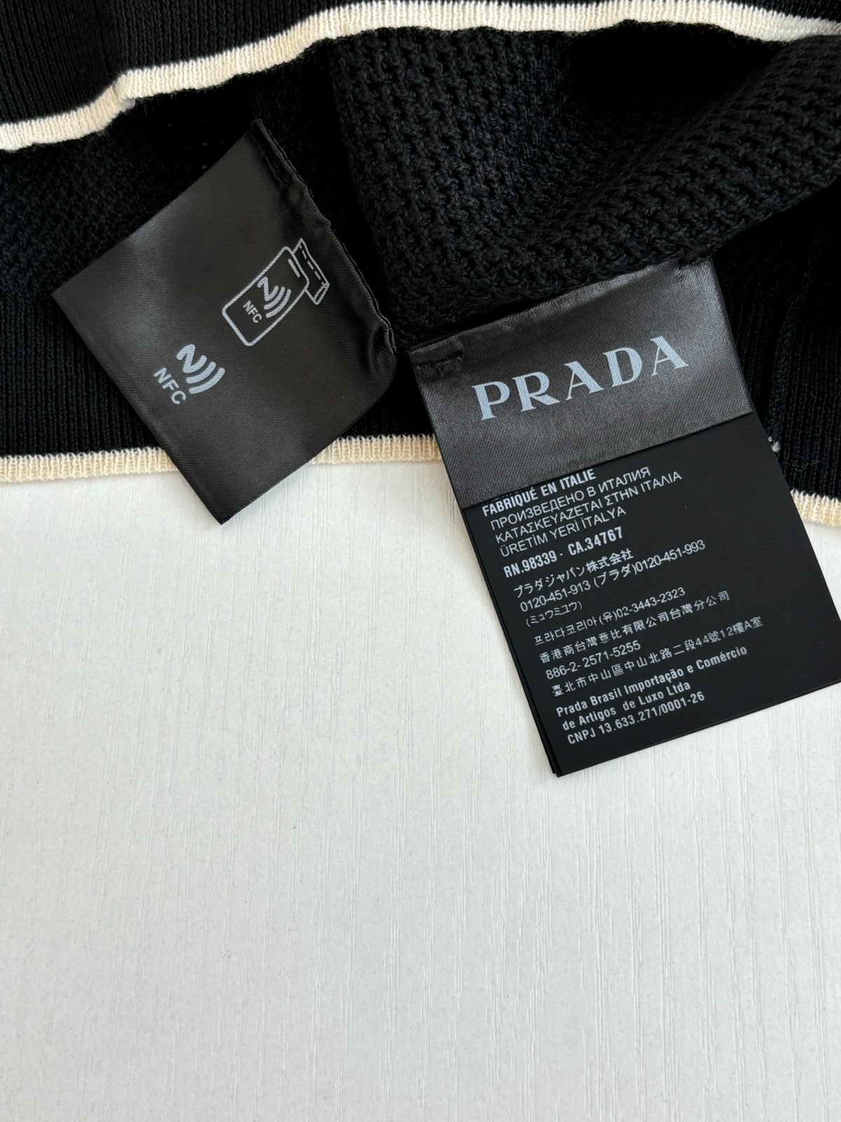 Prada Striped Collar Short Sleeve Polo Shirt