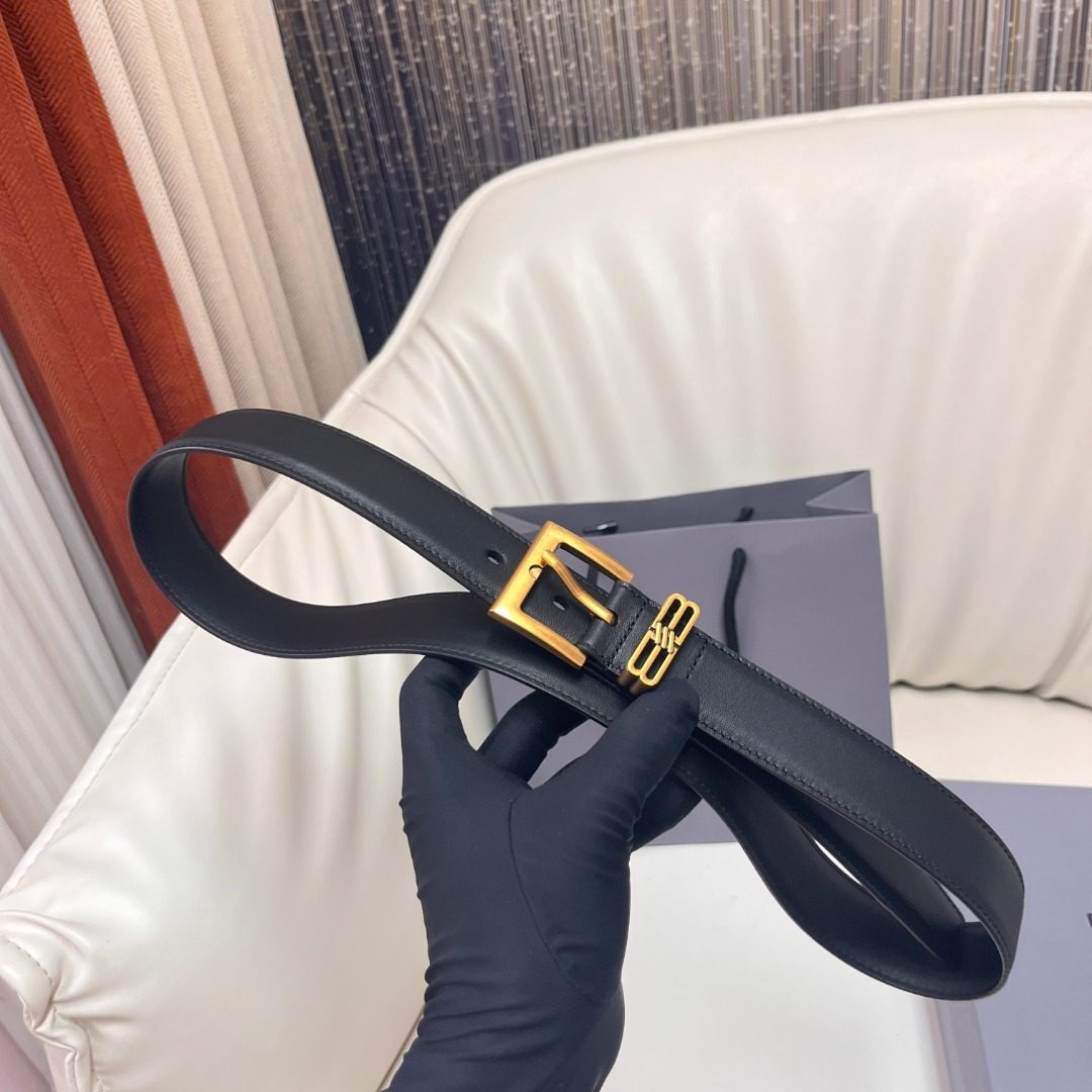 Balenciaga Black Leather Belt with Gold Buckle