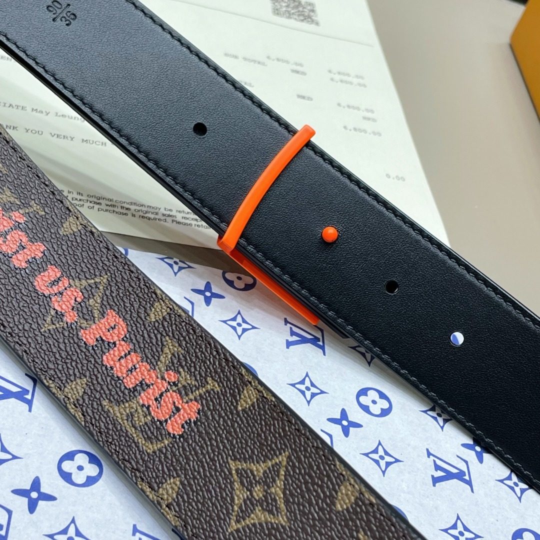 Louis Vuitton Monogram Canvas Belt with Orange Buckle