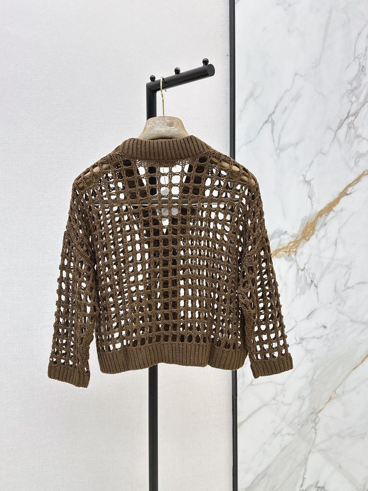 Open Knit Cardigan Sweater in Khaki