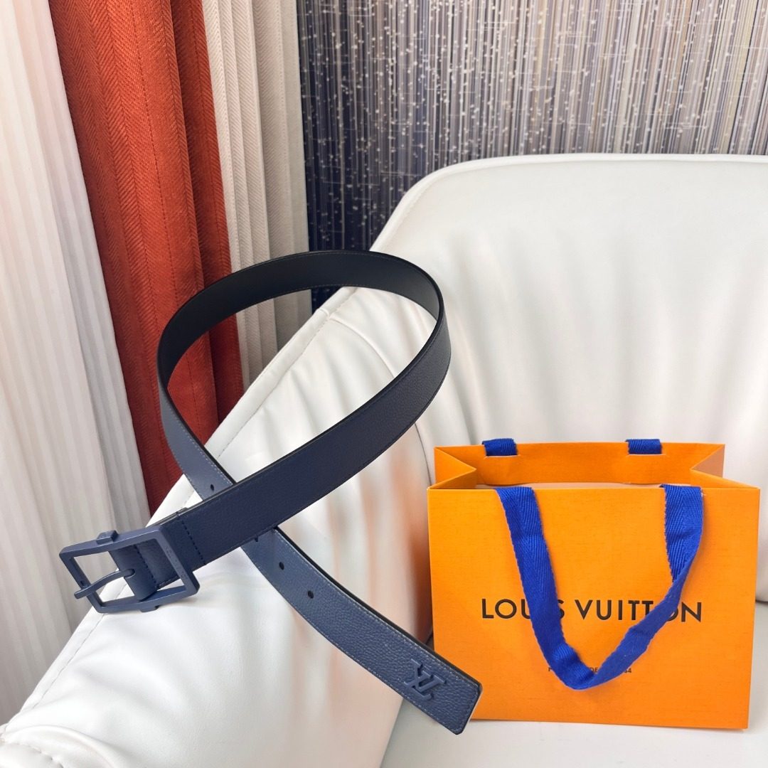 Louis Vuitton Damier Leather Belt Navy