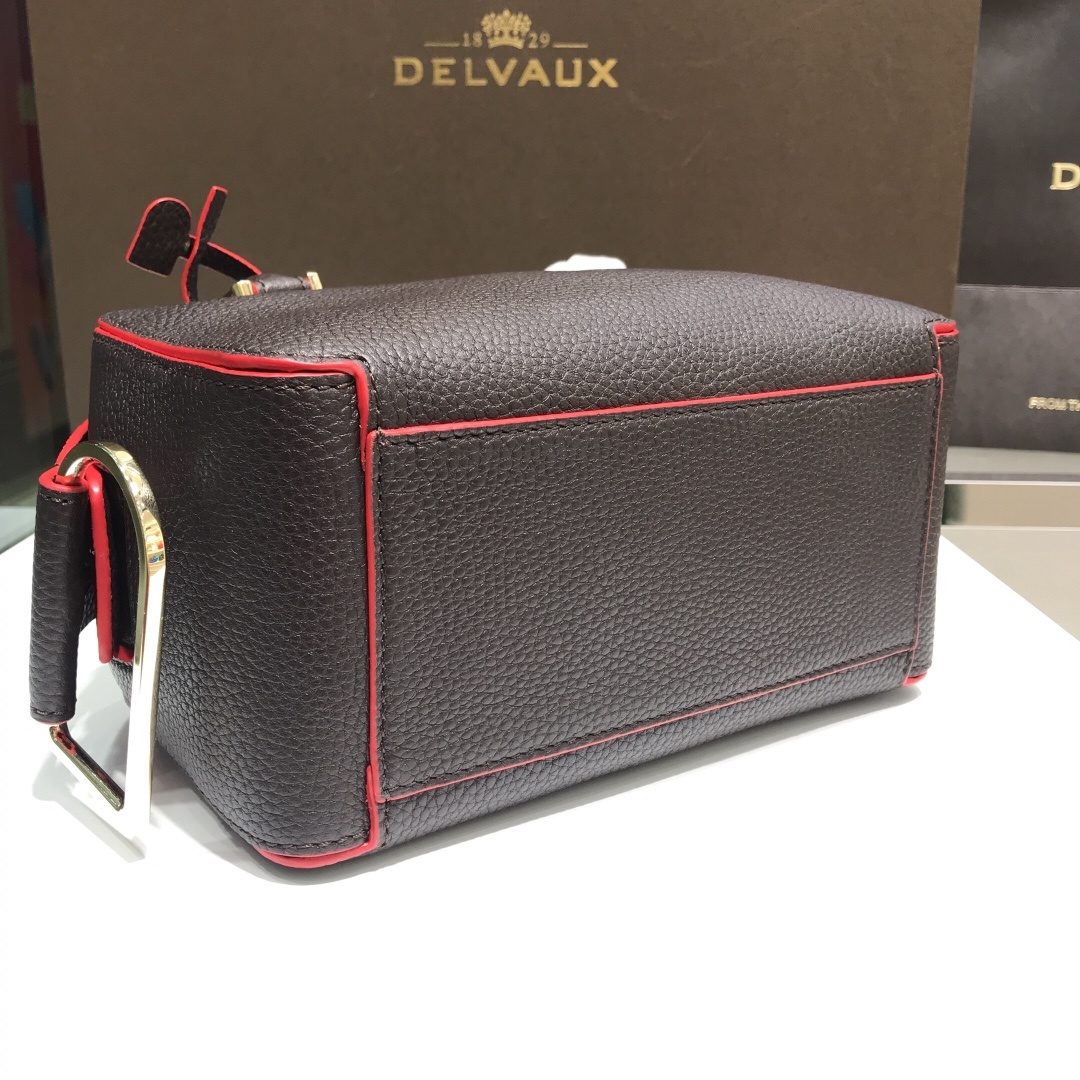 Delvaux Leather Top Handle Bag Black Red
