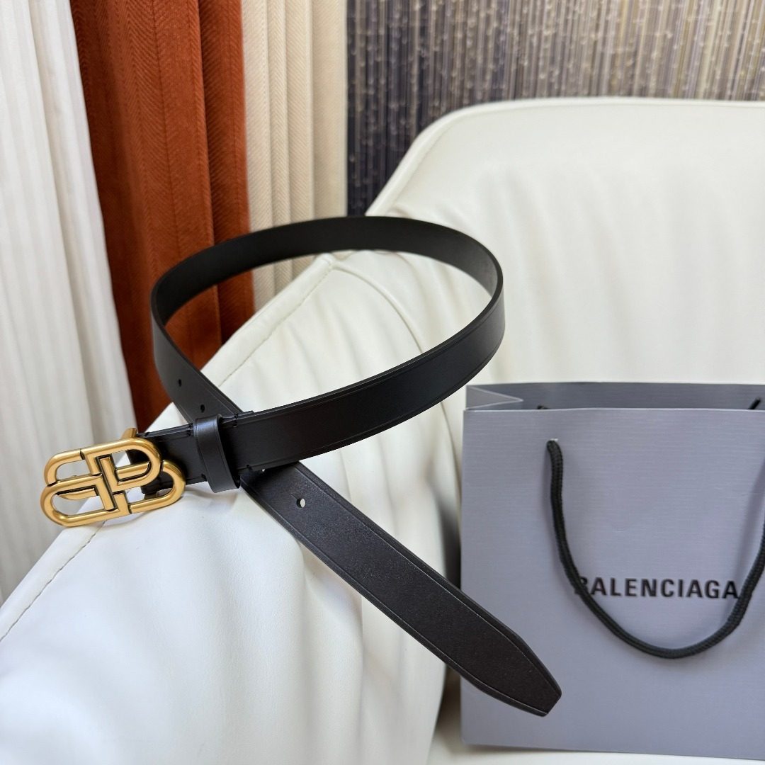 Balenciaga BB Gold Buckle Leather Belt