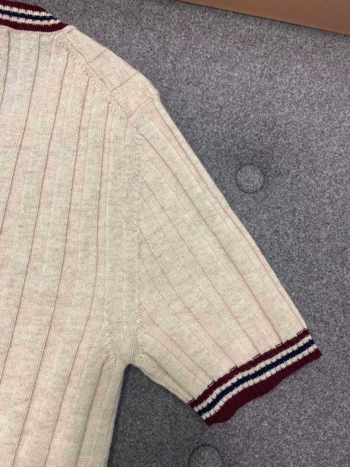 Ribbed Knit Crewneck T-Shirt with Striped Trim