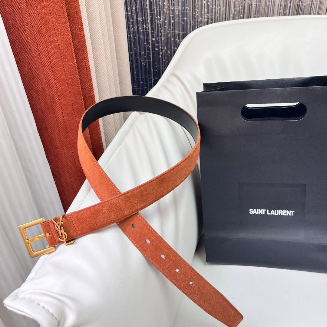 Saint Laurent Suede Reversible Leather Belt