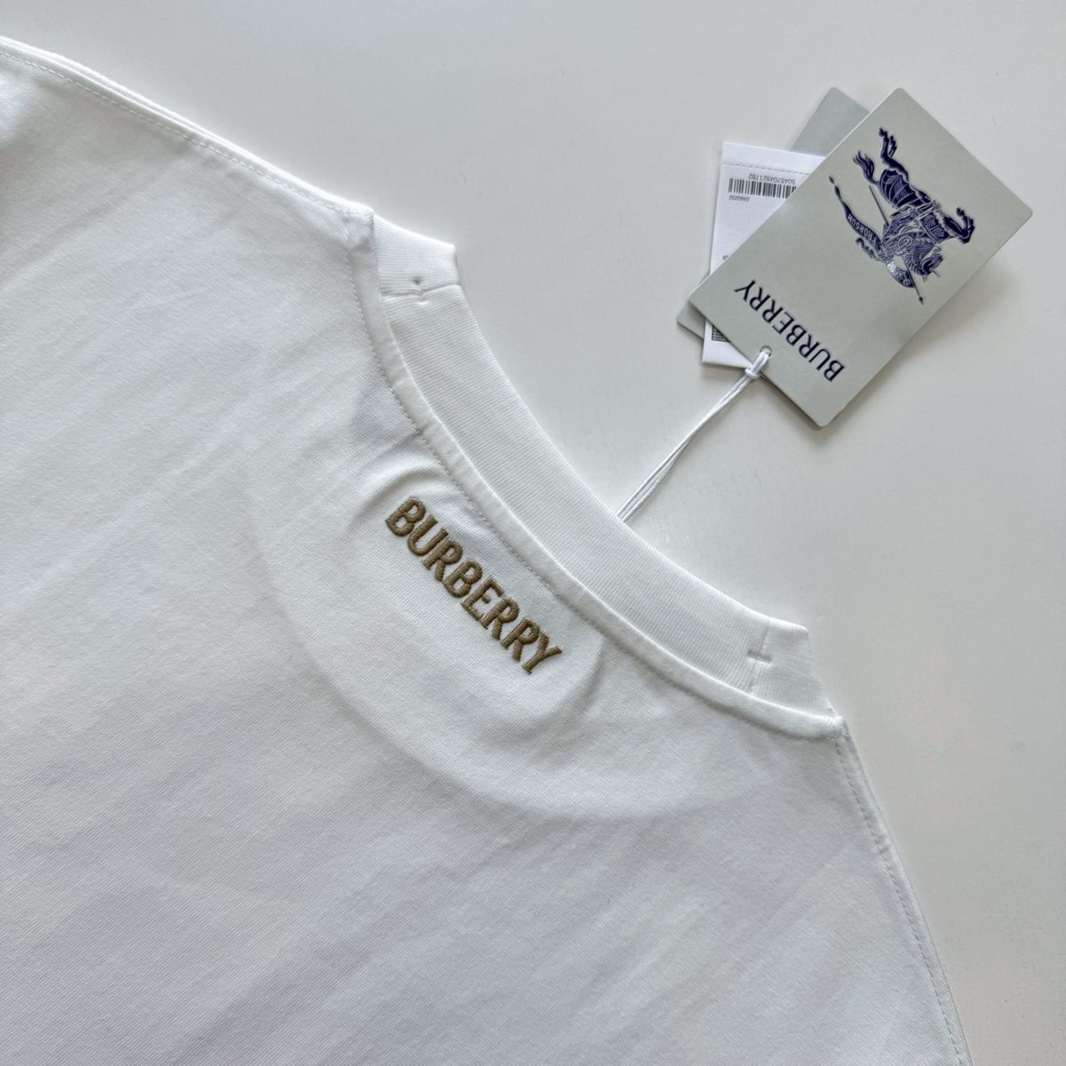 Burberry Embroidered Logo White Cotton T-Shirt