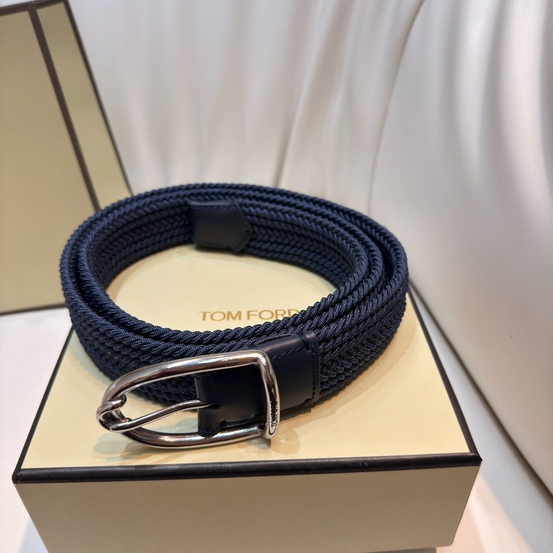 Tom Ford Woven Navy Leather Belt