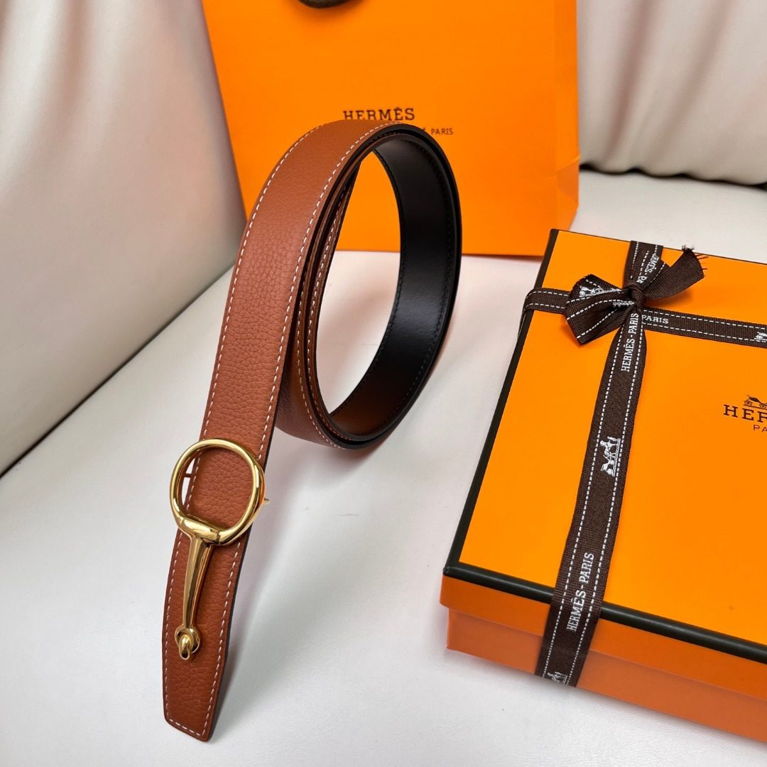 Hermès Reversible Leather Belt with Gold Buckle