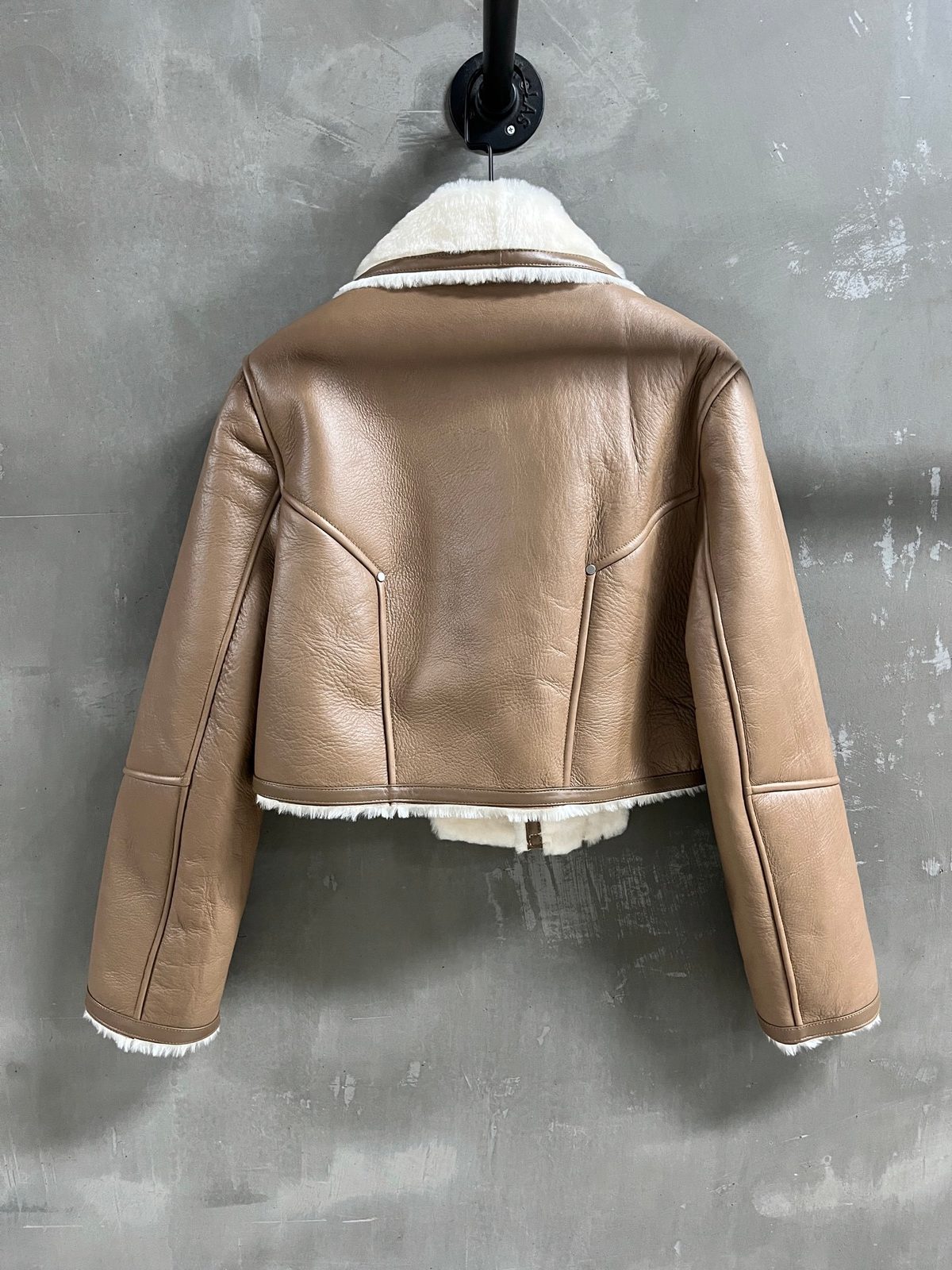 Tan Leather Jacket with Sherpa Collar