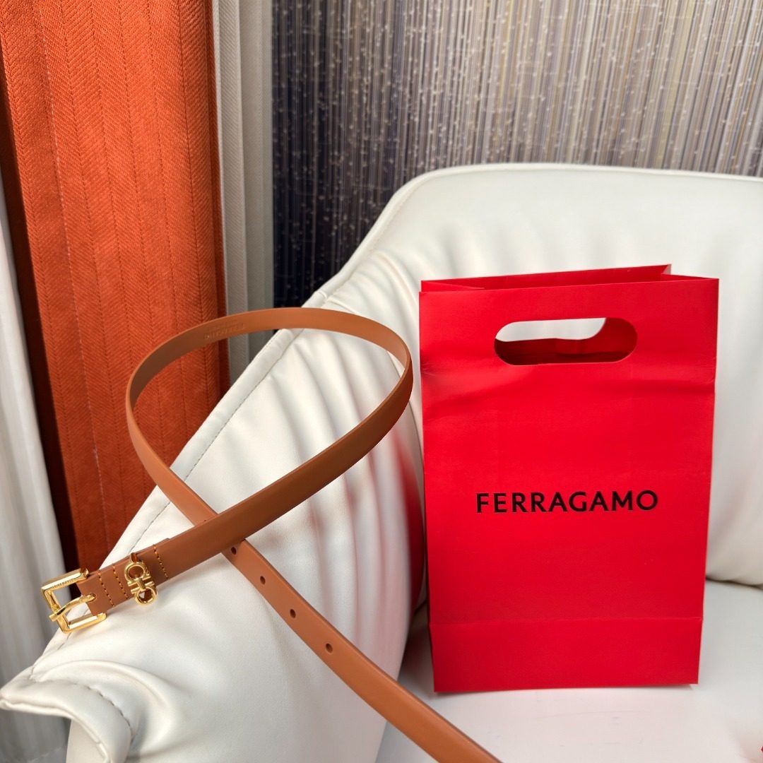 Ferragamo Gancini Leather Belt Caramel
