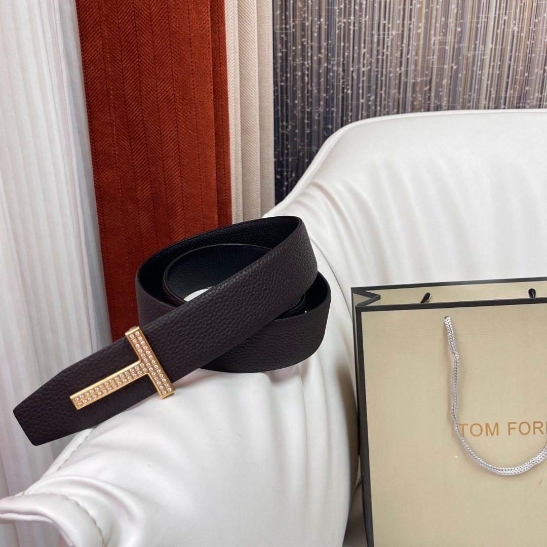 Tom Ford Leather Belt with Gold Buckle