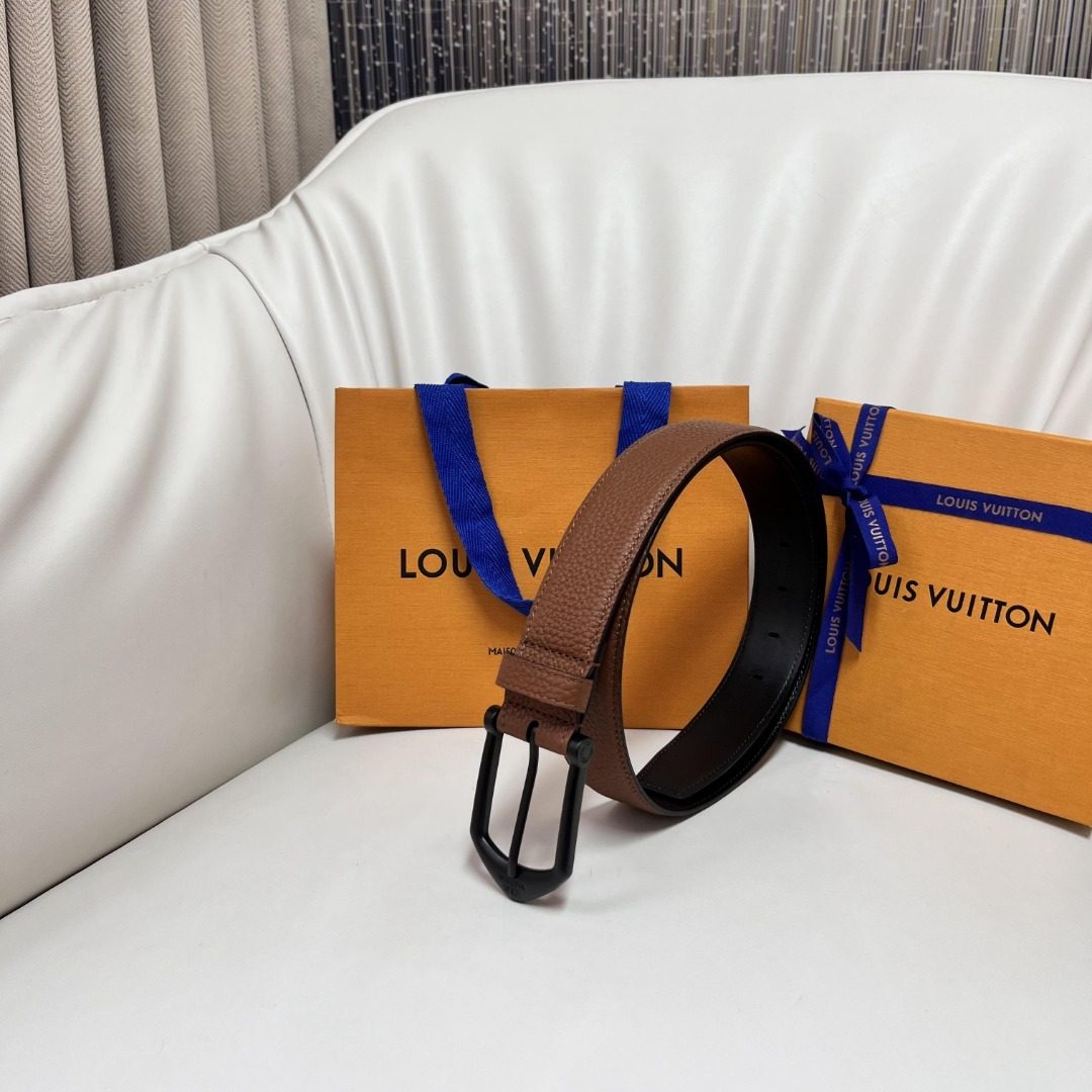 Louis Vuitton Textured Leather Belt Brown