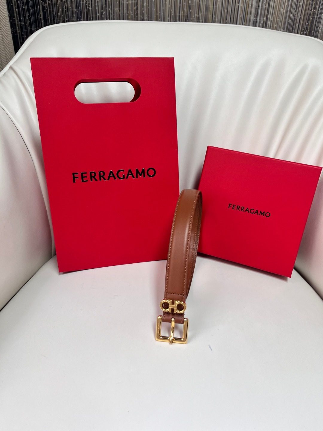 Ferragamo Gancini Leather Belt Brown