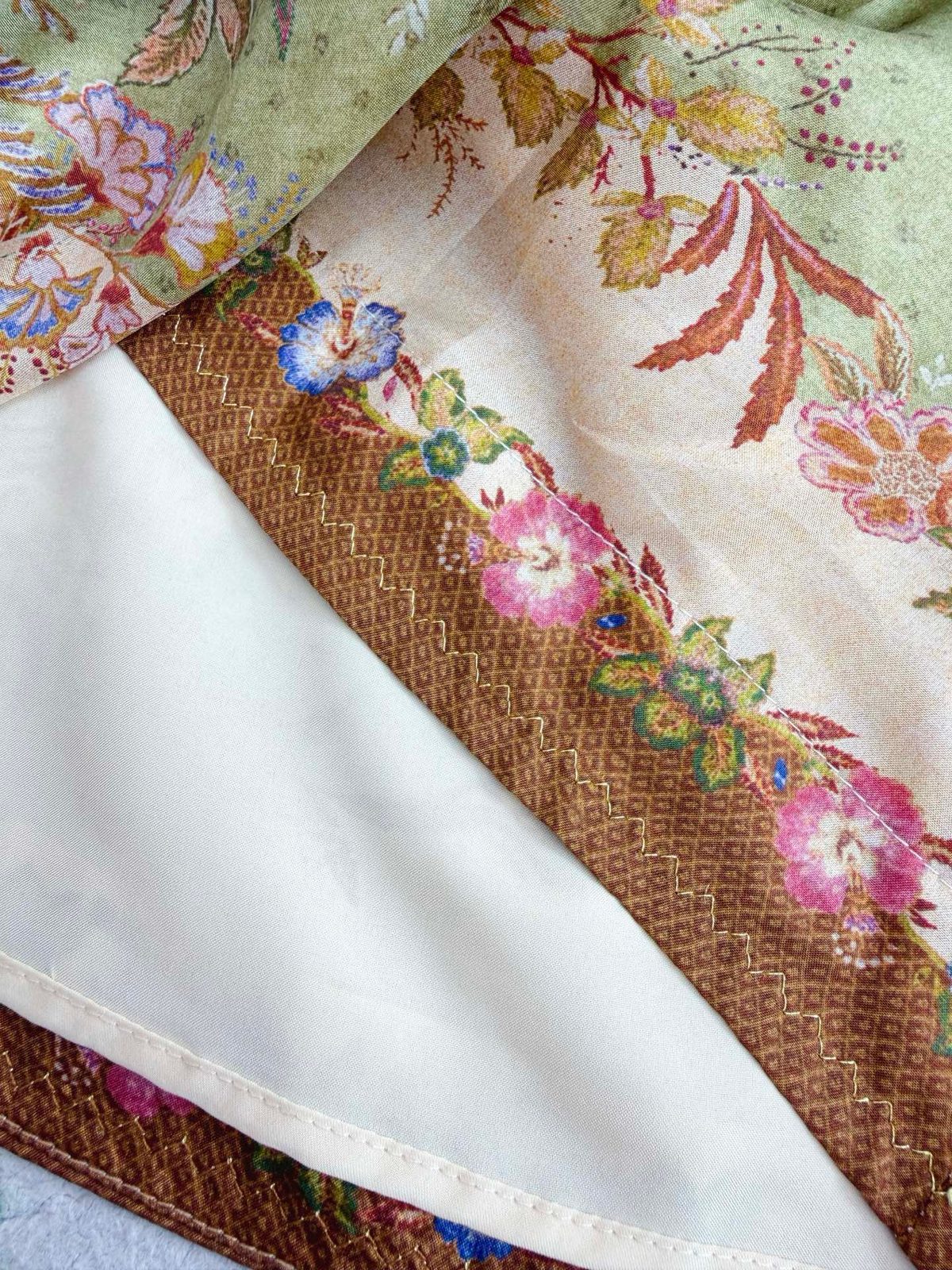 Floral Print Linen Skirt with Decorative Trim
