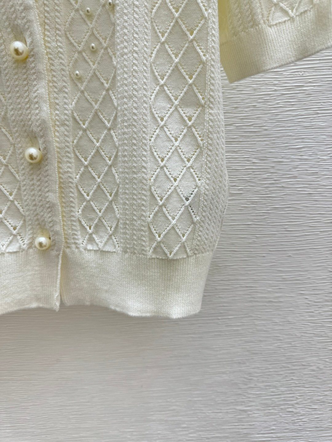 Pearl-Embellished Knit Cardigan with Collar