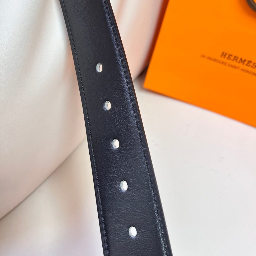 Hermès Reversible Leather Belt with Gold Buckle