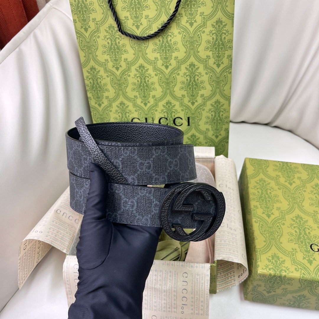 Gucci GG Canvas Leather Belt Black