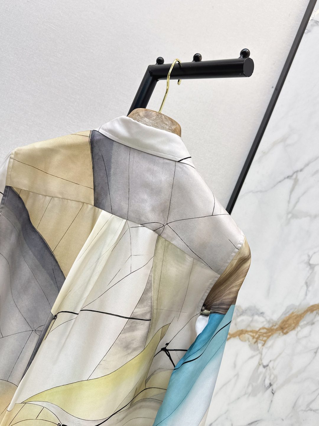 Abstract Color-Block Button-Up Shirt