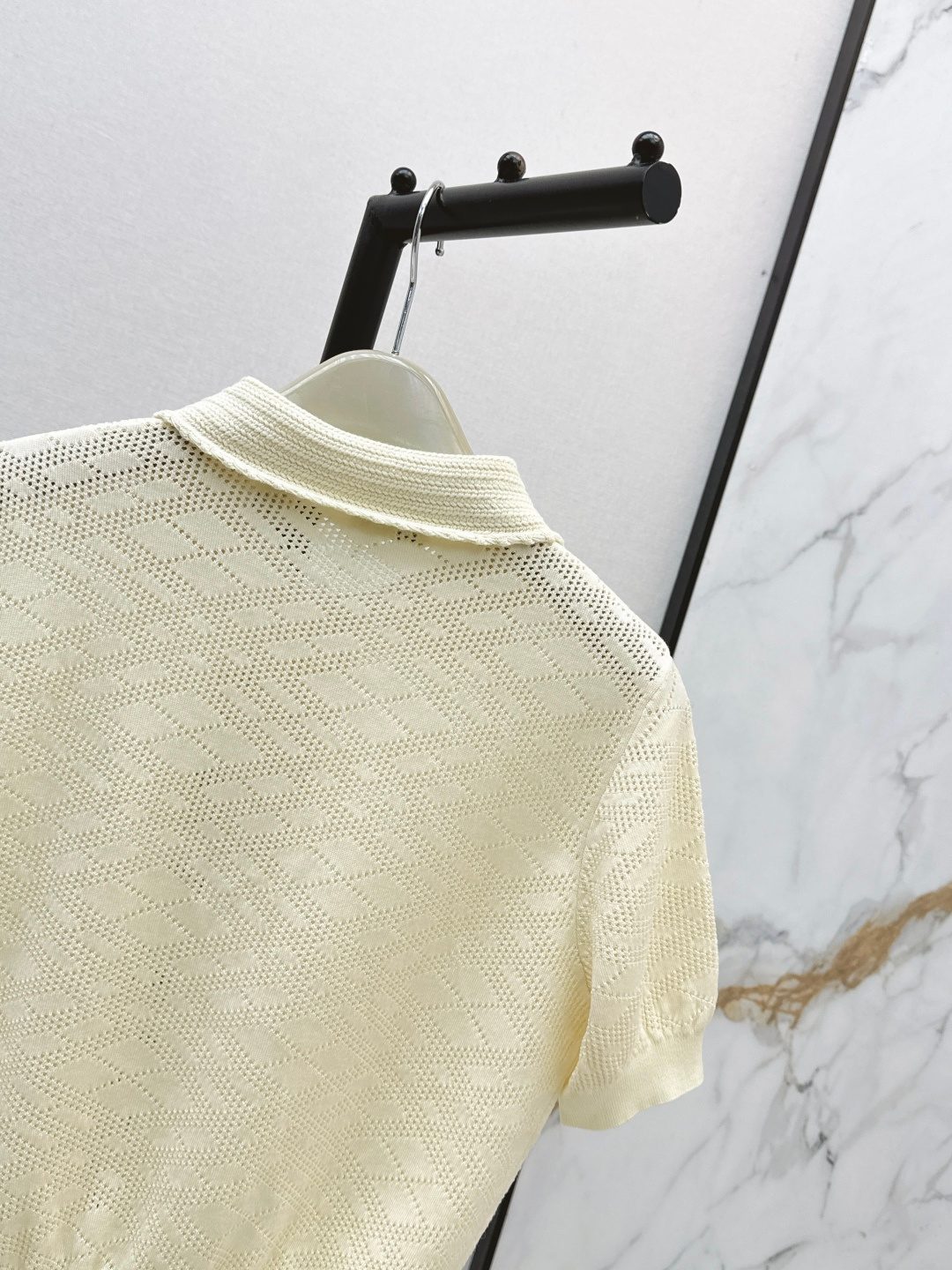 Cream Knit Polo Short Sleeve Sweater