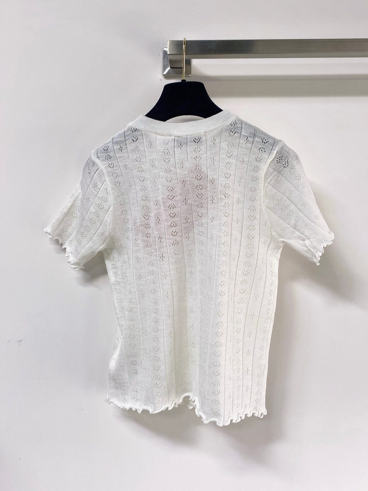 White Tencel Nylon Knit Short Sleeve T-Shirt