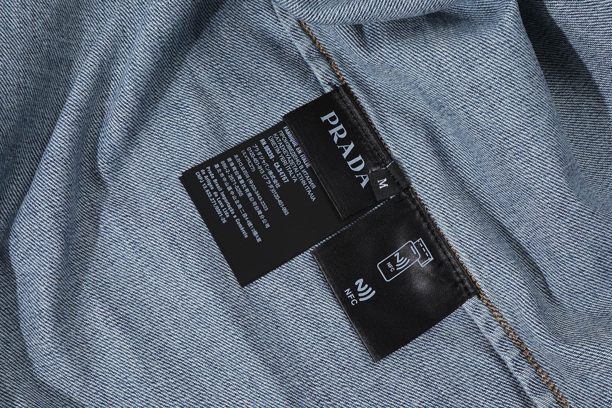 Prada Flip Collar Denim Short Sleeve Shirt