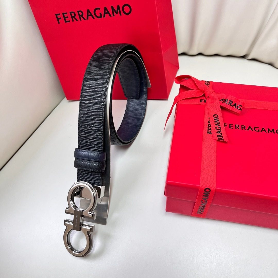 Ferragamo Gancini Leather Belt Black