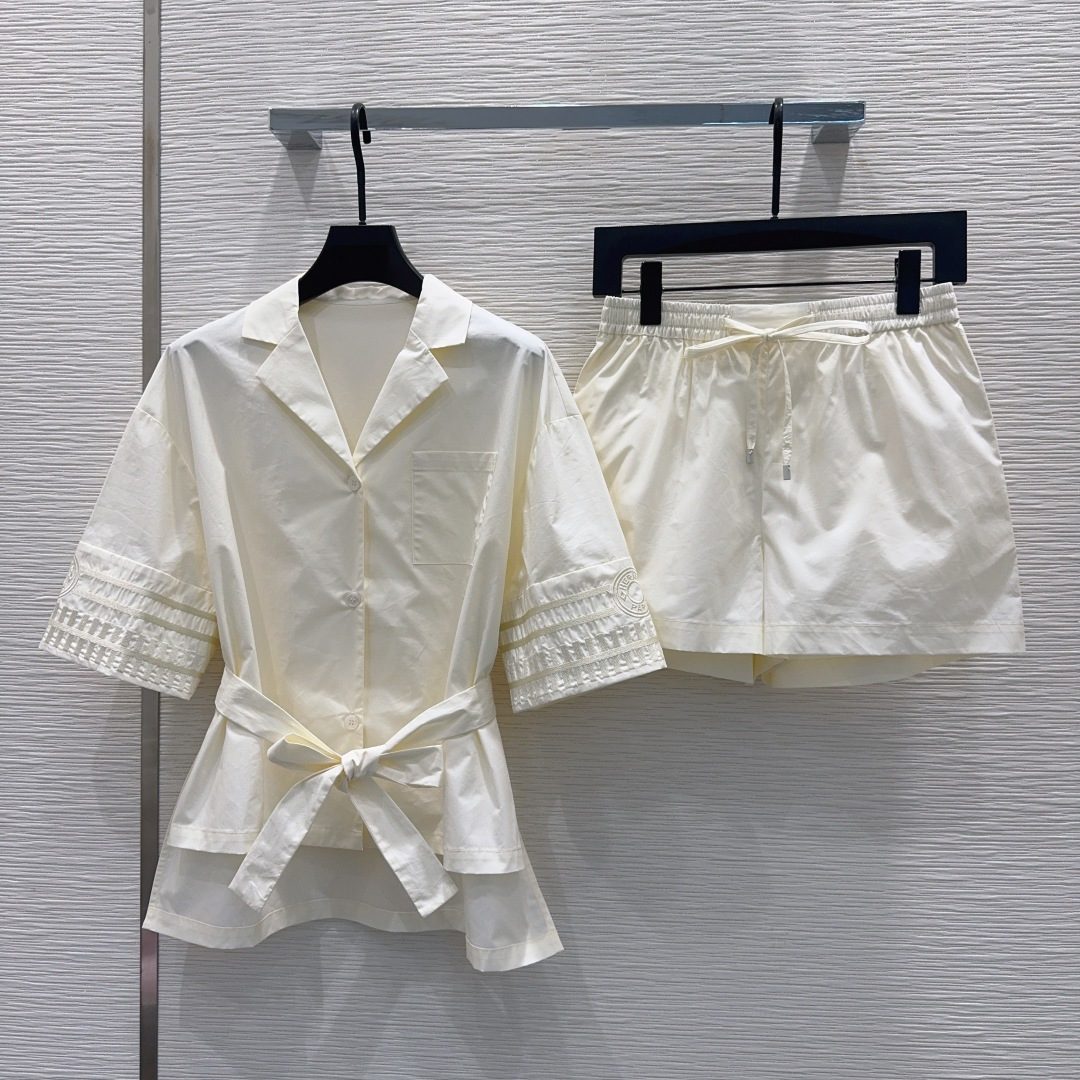 Luxury White Cotton Linen Shirt Shorts Set