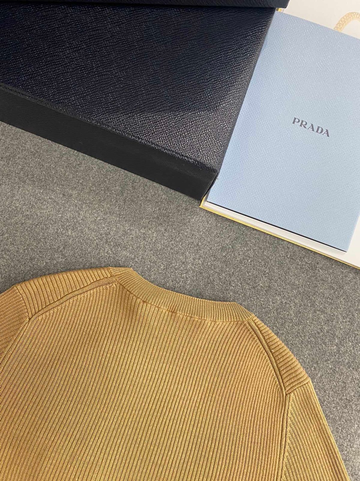 Prada Camel Ribbed Crewneck T-Shirt