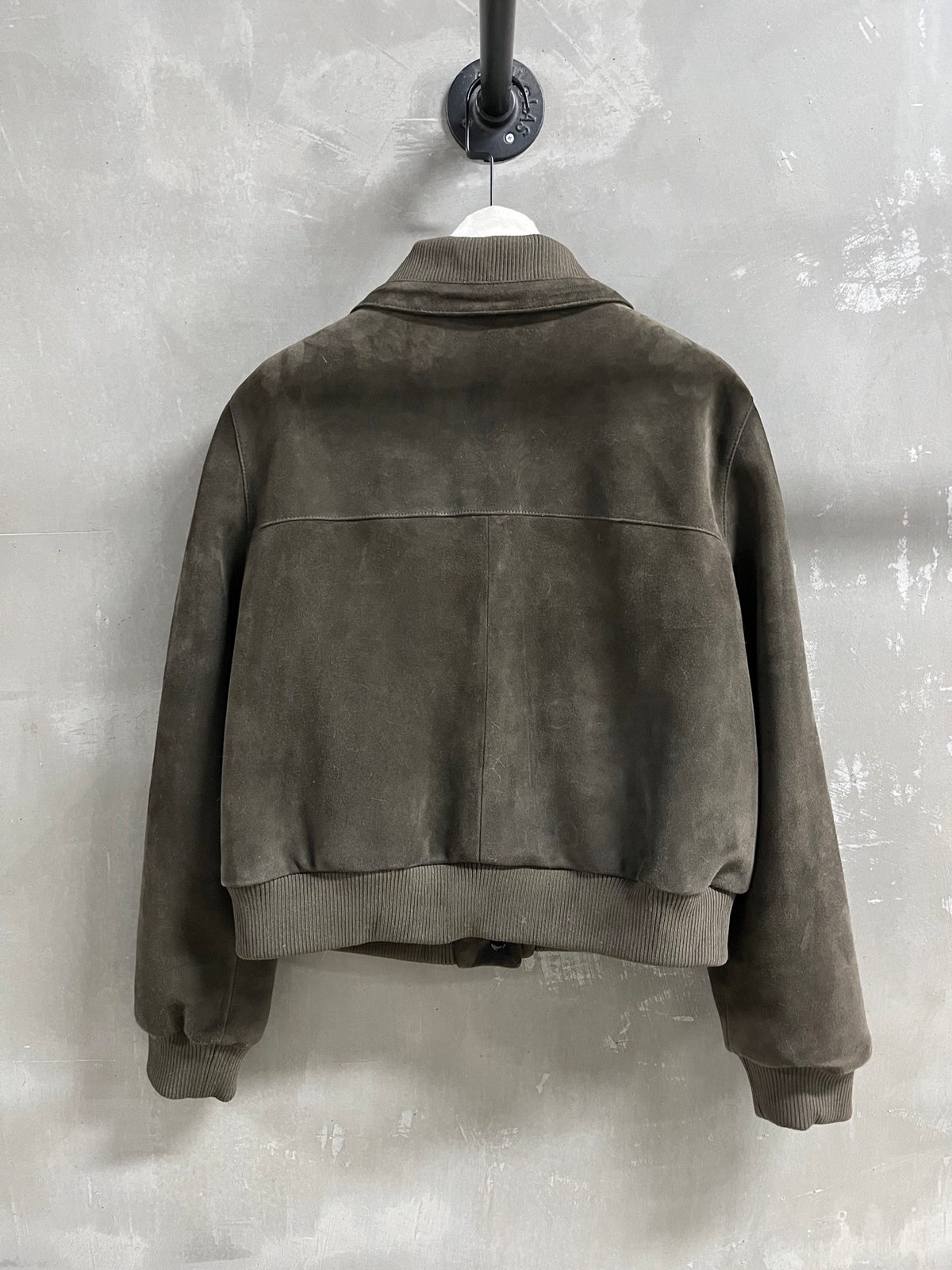 Suede Bomber Jacket with Ribbed Trim