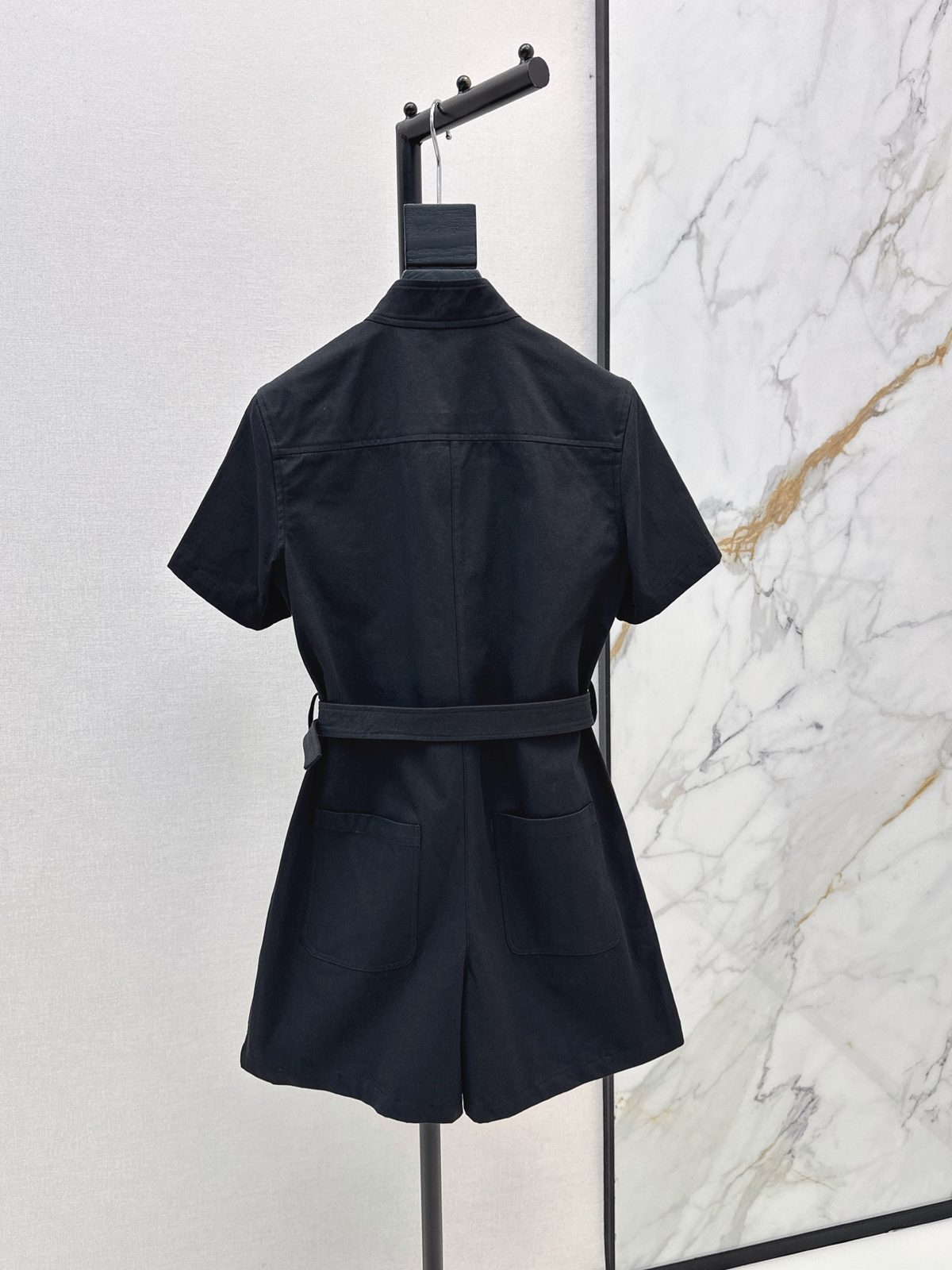 Black Cotton Utility Shirt Dress