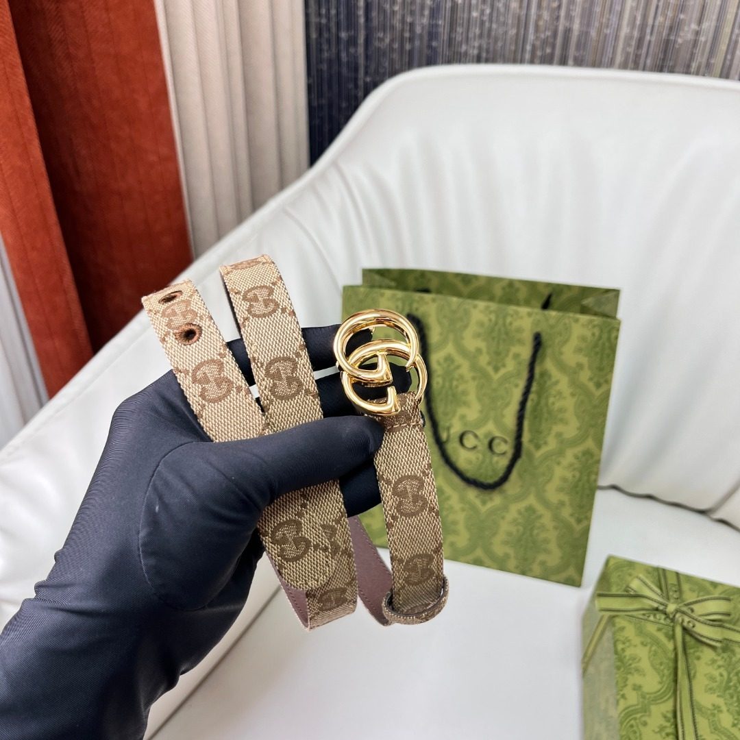 Gucci GG Monogram Canvas Leather Belt