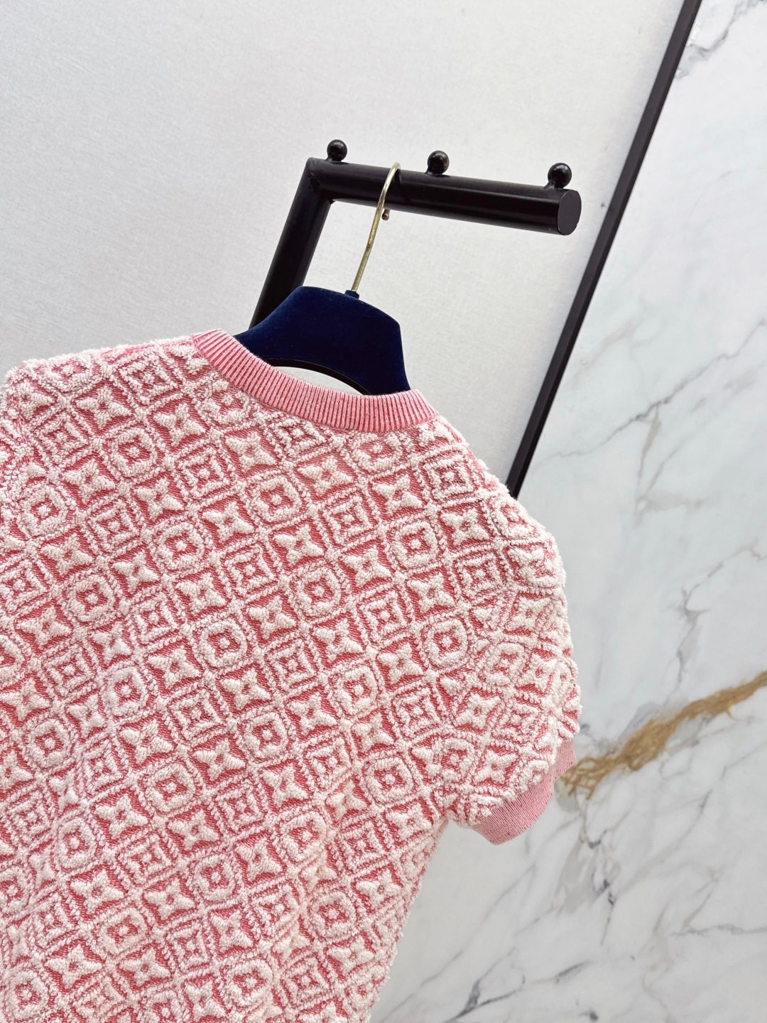 Pink Jacquard Knit Crewneck T-Shirt