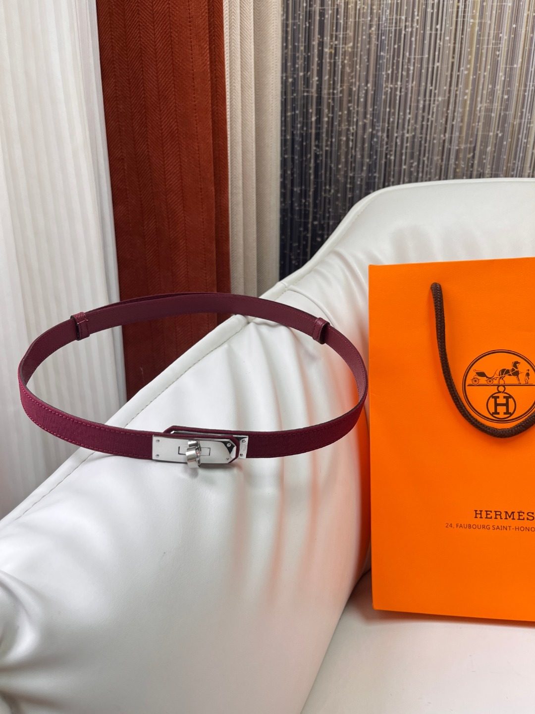 Hermès Clemence Leather Belt Burgundy