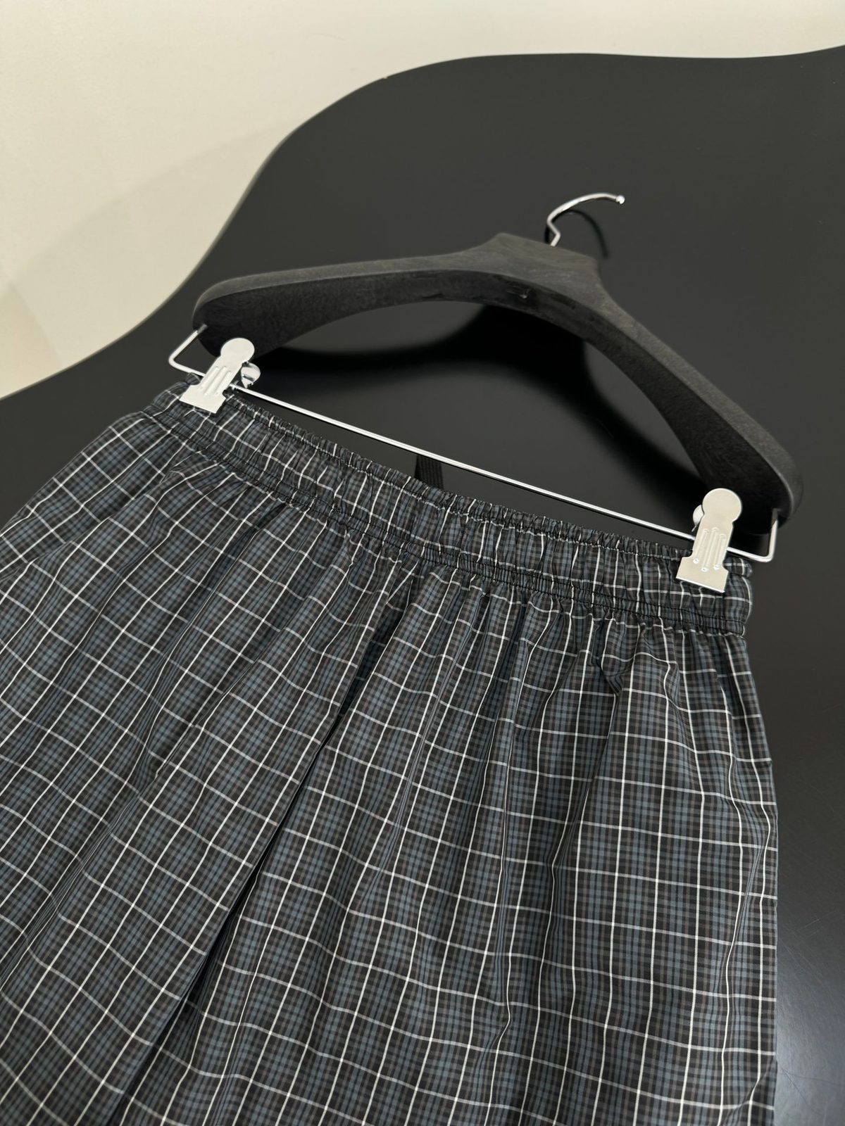 Grey Plaid Pleated Shorts with Drawstring