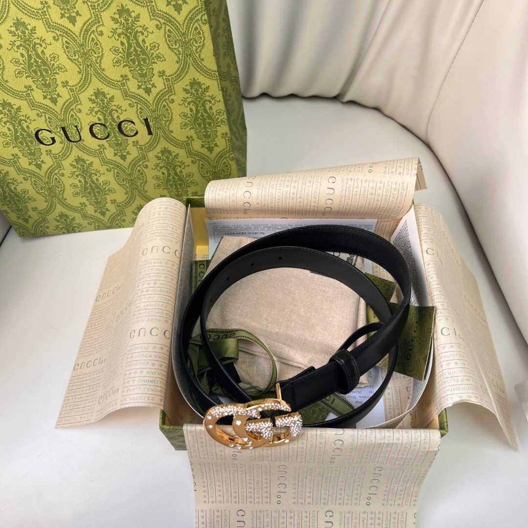 Gucci GG Marmont Crystal Leather Belt