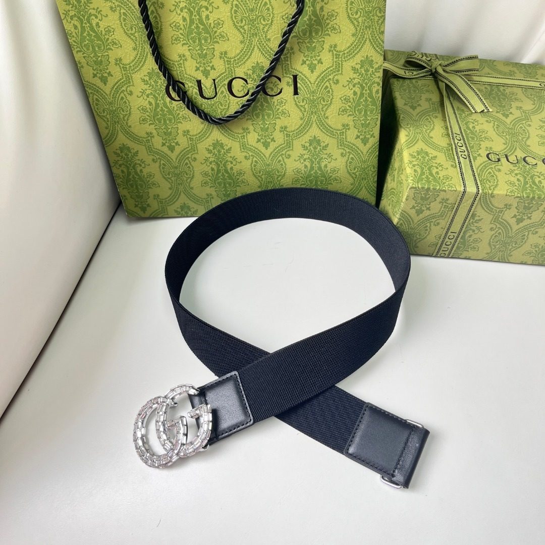Gucci GG Crystal Buckle Web Belt