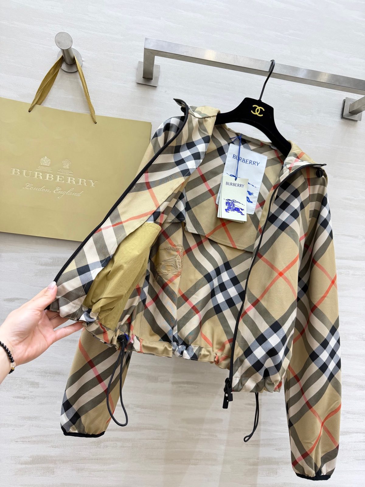 Burberry Vintage Check Hooded Windbreaker Jacket