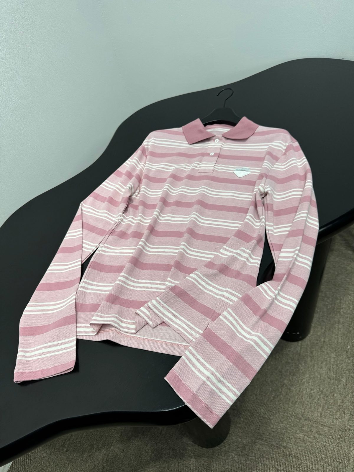 Striped Long Sleeve Polo Shirt with Collar