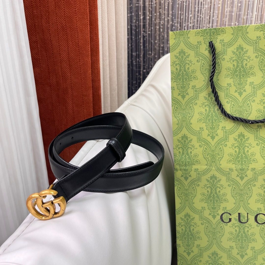 Gucci GG Marmont Black Leather Belt