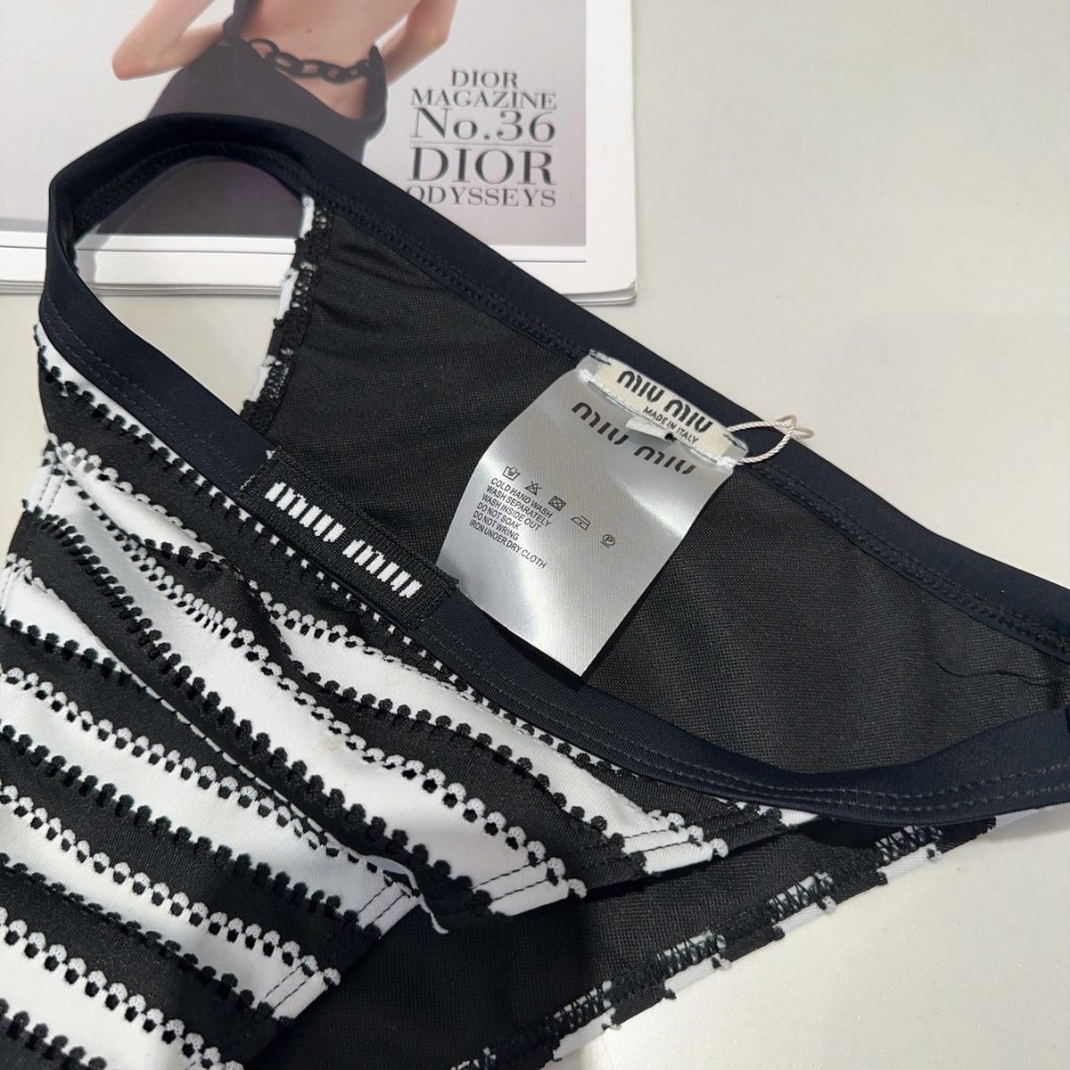 Dior Striped Knit Bikini Top