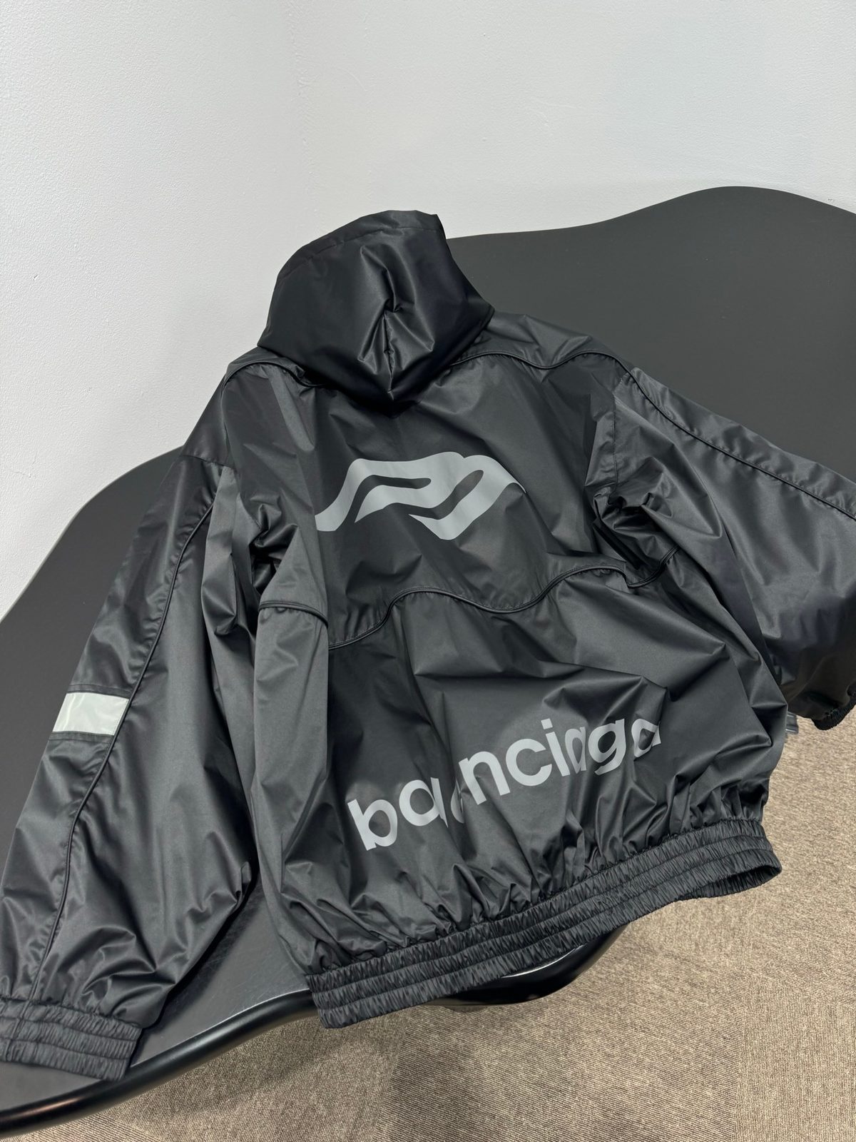 Balenciaga Men's Black Hooded Windbreaker Jacket